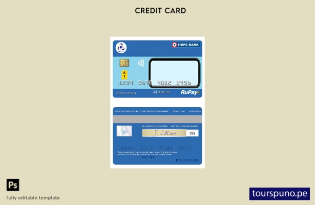 listo para imprimir Plantilla de tarjeta de crédito RuPay de India IRCTC HDFC Ba